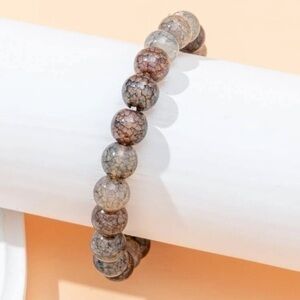 Crystal Beaded Bracelet Brown Gray Stretch